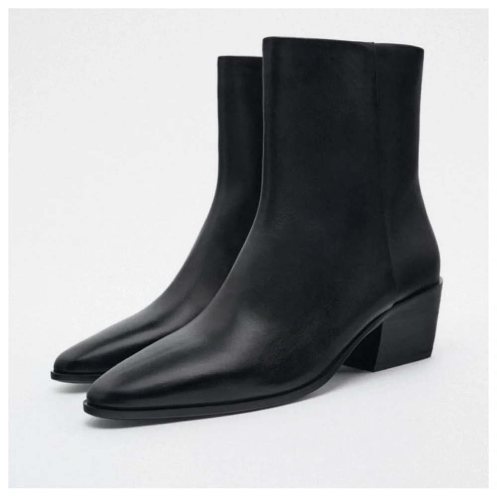 NWT! Zara BLOCK HEEL LEATHER ANKLE BOOTS